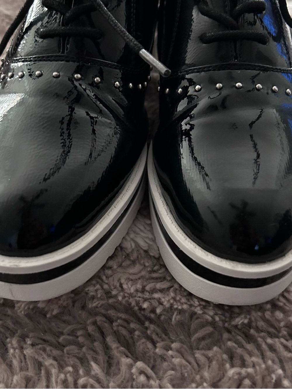 Madden Girl Black Patent Platform Oxford Loafers with White Sole - Picture 3 of 6